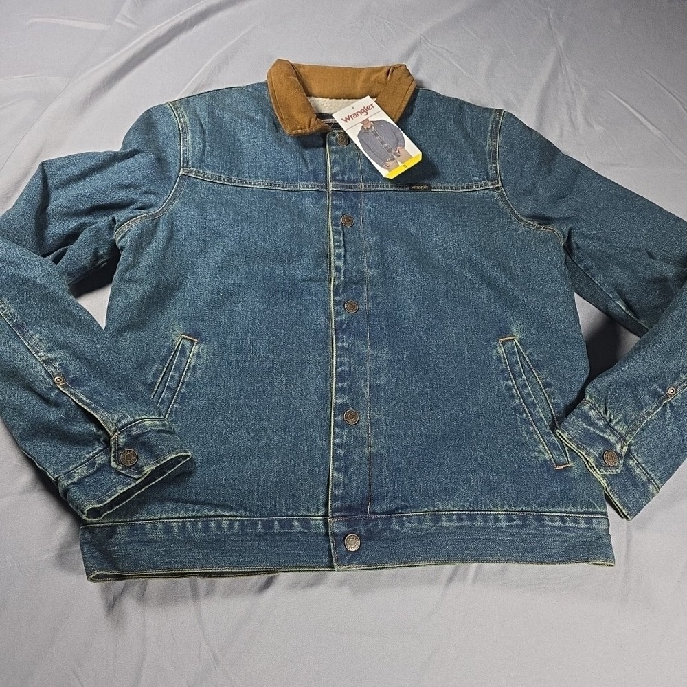 Wrangler Denim Sherpa Lined Jacket Corduroy Collar Western Ranch Coat, Small NWT